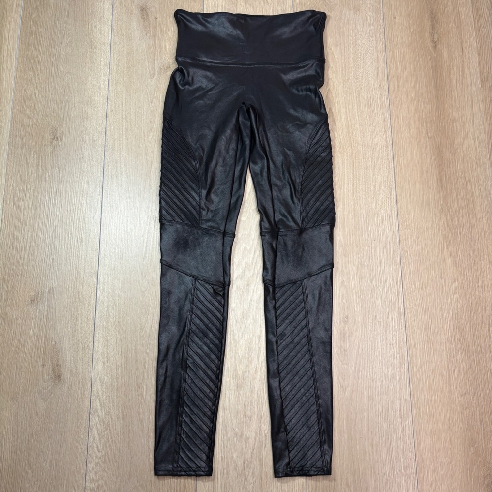 Spanx Faux Leather Moto Leggings Very Black High Waist Shaping Pants Medium